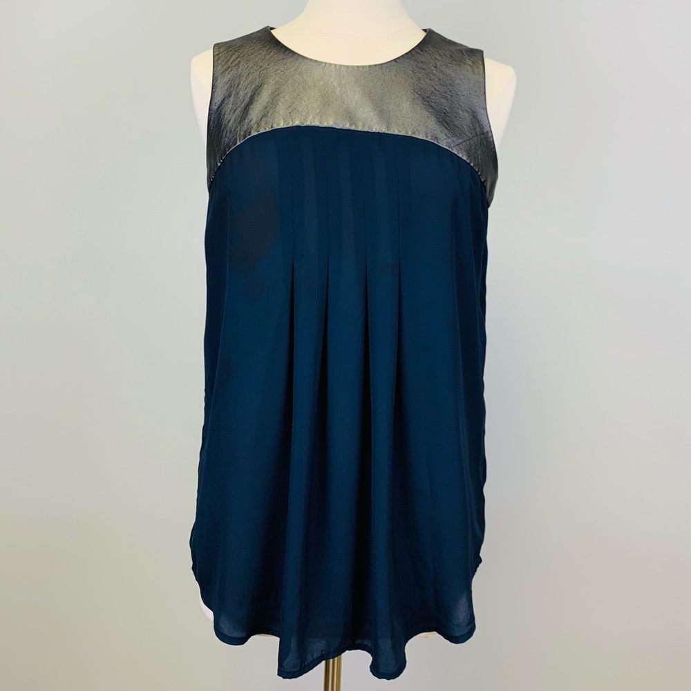 Alfani Sleeveless Sheer Blue & Faux Leather Top, 8